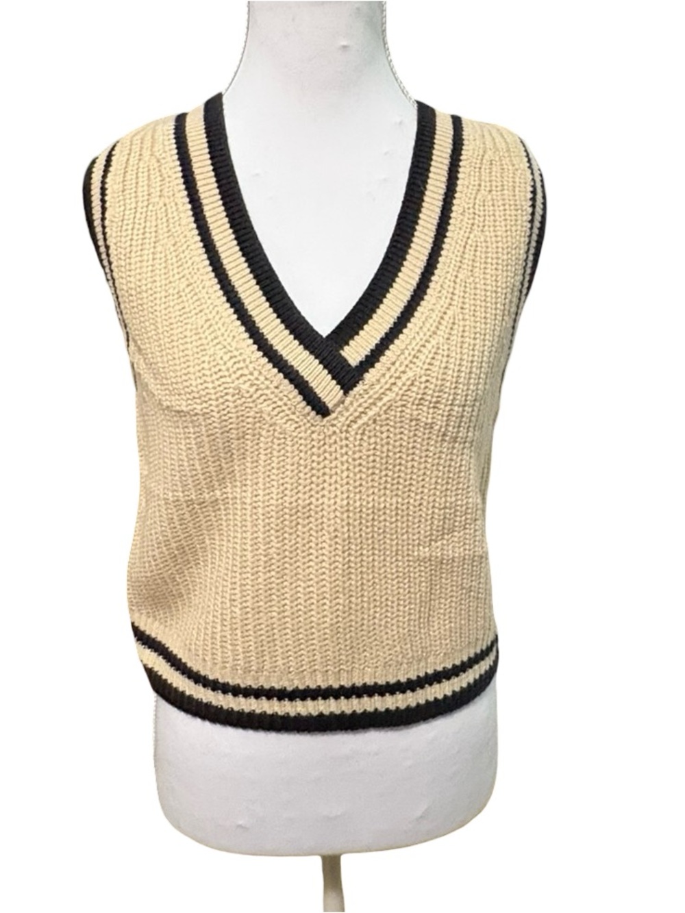 H&M Cream Knit Vest with Black Stripe NWT
